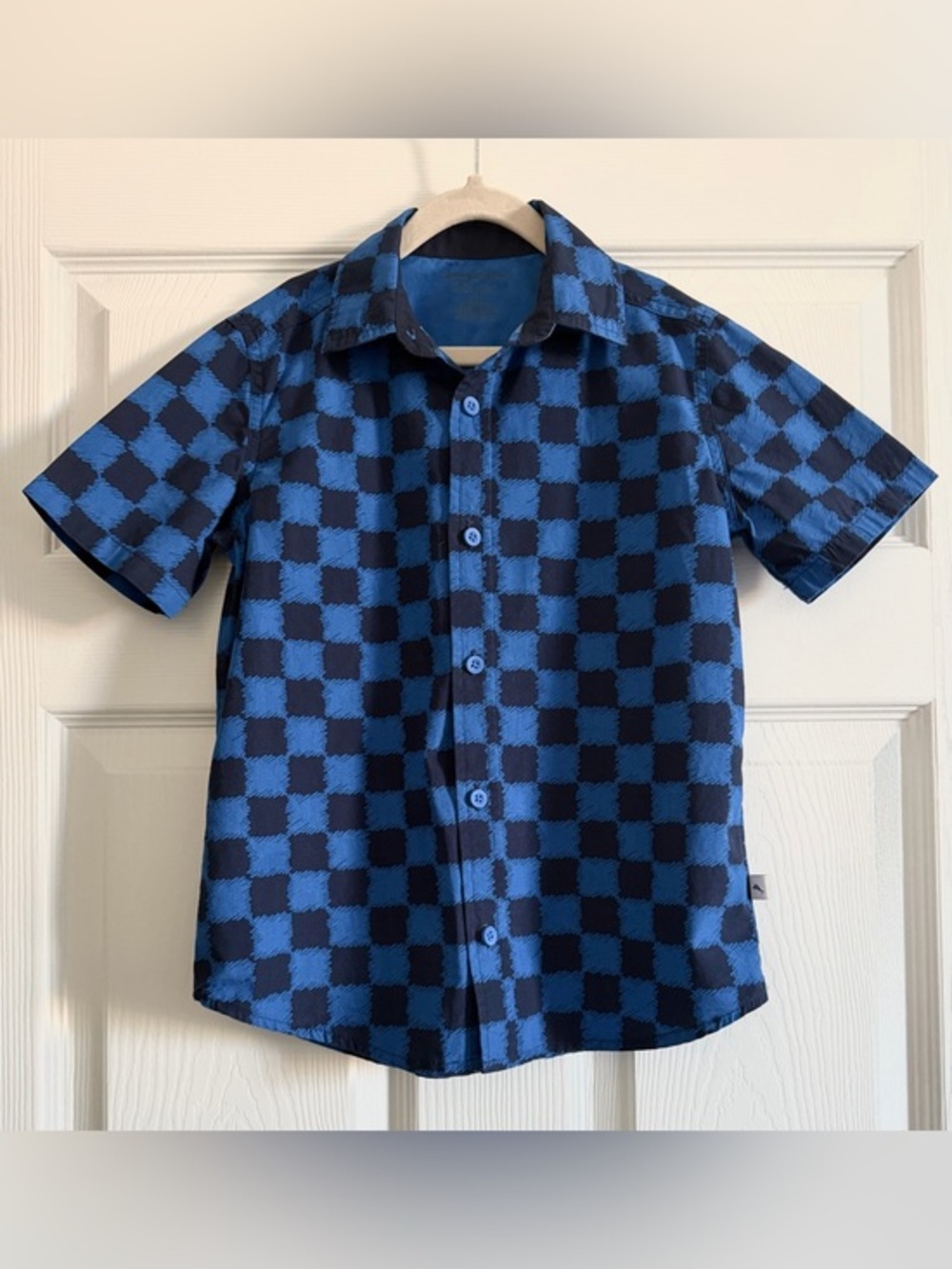 Tommy Bahama Blue and Black Checker Short-Sleeve Button-Down